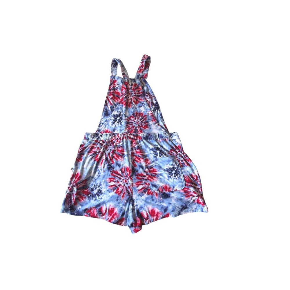 No Boundaries Juniors XL 15-17 Tie Dye Red White Blue Patriotic Overalls - Picture 7 of 8